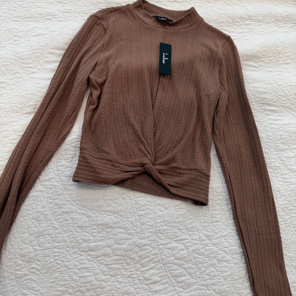 Lulu's Cocoa Twist-Front Long Sleeve Top